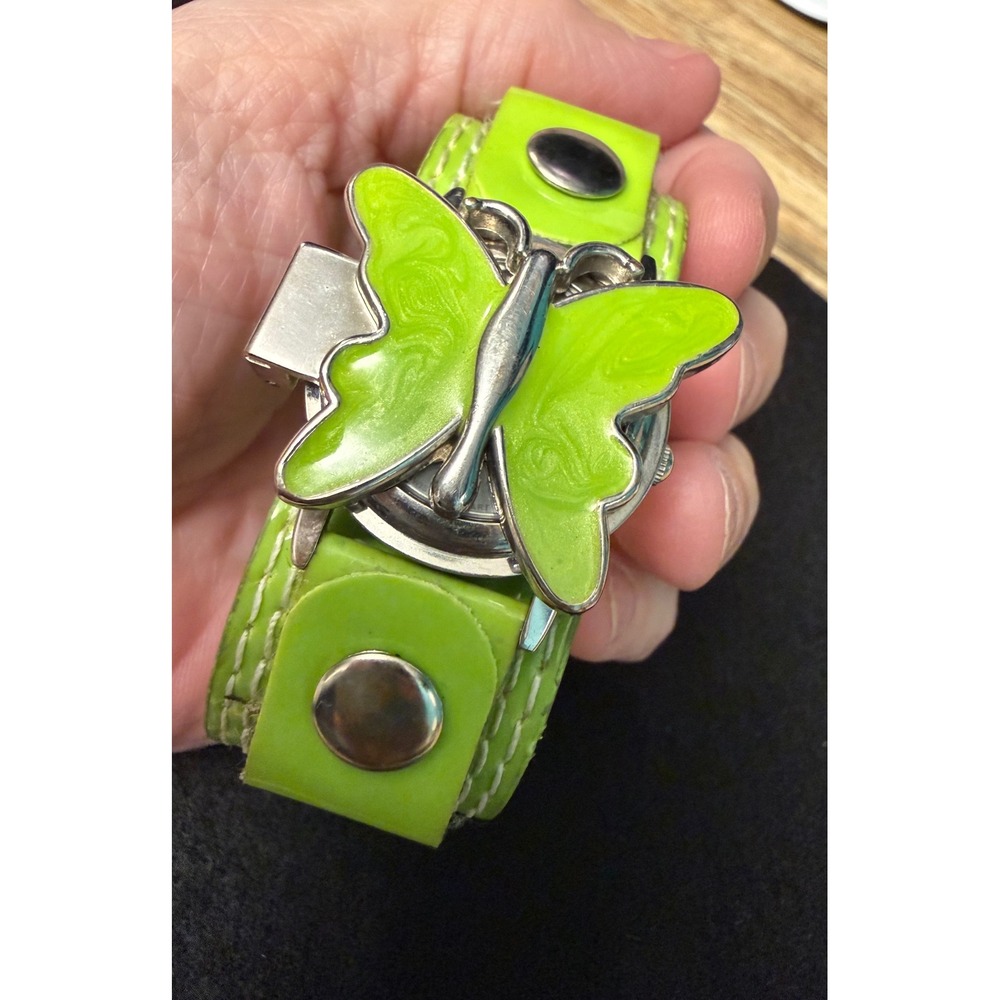 Sole Butterfly Cuff Watch Lime Green Y2K Kidcore Neon Flip Top Secret Watch VTG